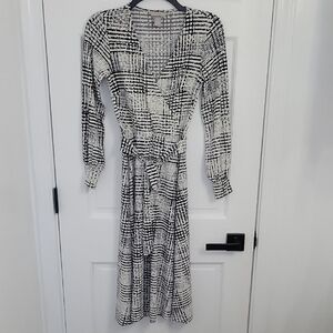 Black and White Dolman Sleeve Wrap Dress
